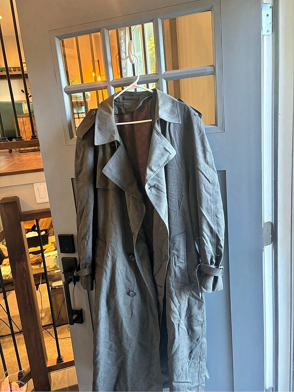 London Fog Women's Gray Trench Coat Size A4 Long Like New